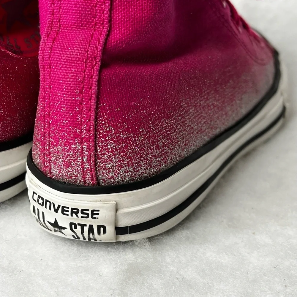 Converse All Star High Top Chuck Taylor Hot Pink Silver Glitter Sneakers‎ Junior